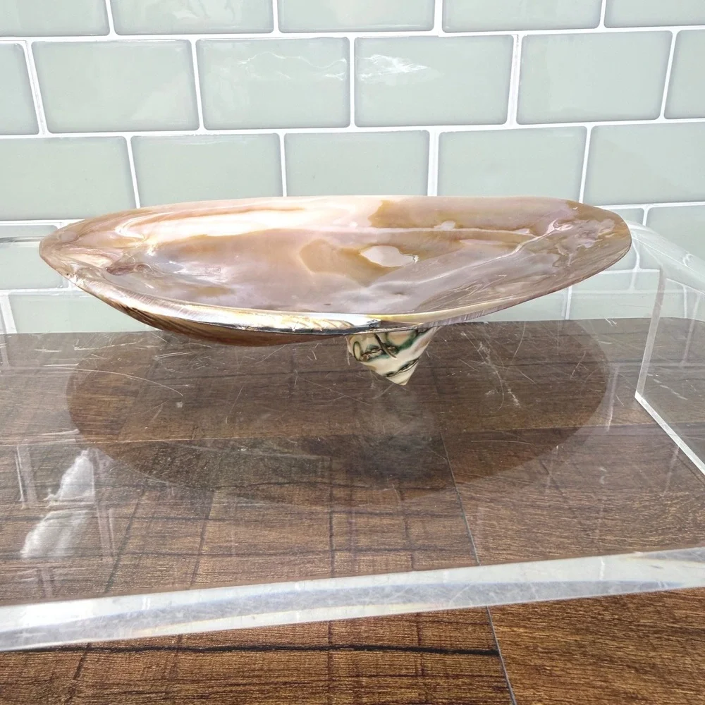 Mother of Pearl Shell Catchall Dish | Coastal Shell Craft Trinket Tray Feet